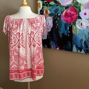 Maurices Red & White Bandana Print Off-Shoulder Top Women's Size Medium